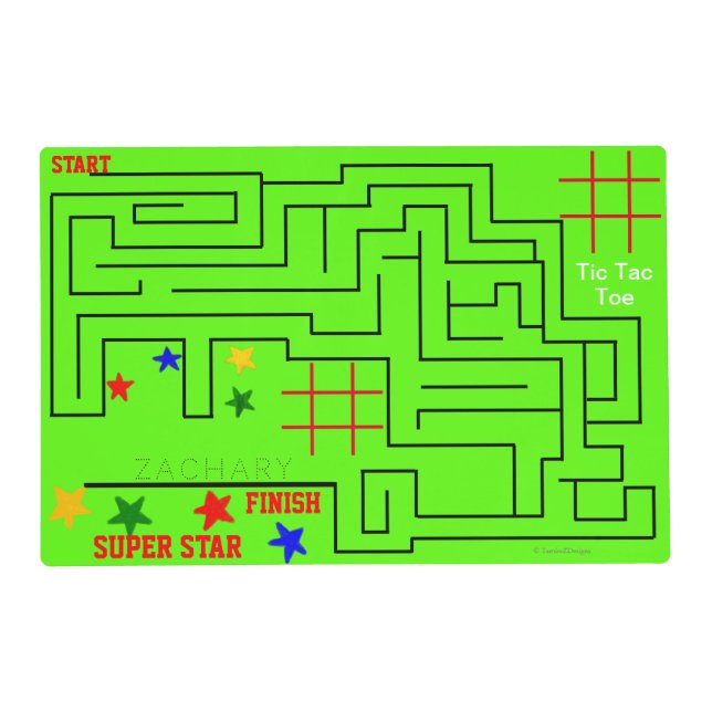 Child's NAME Green Maze Reversible Stick Figures Placemat (Back)