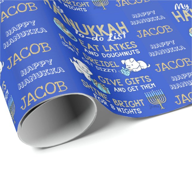Child's Name Hanukkah Wrapping Paper Gift Wrap (Roll Corner)