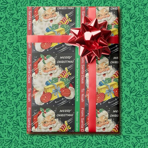 Childs Name Santa Claus Christmas Gift Wrapping Paper