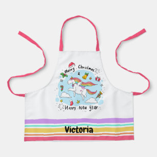 Child's Name Unicorn Christmas & New Year Apron