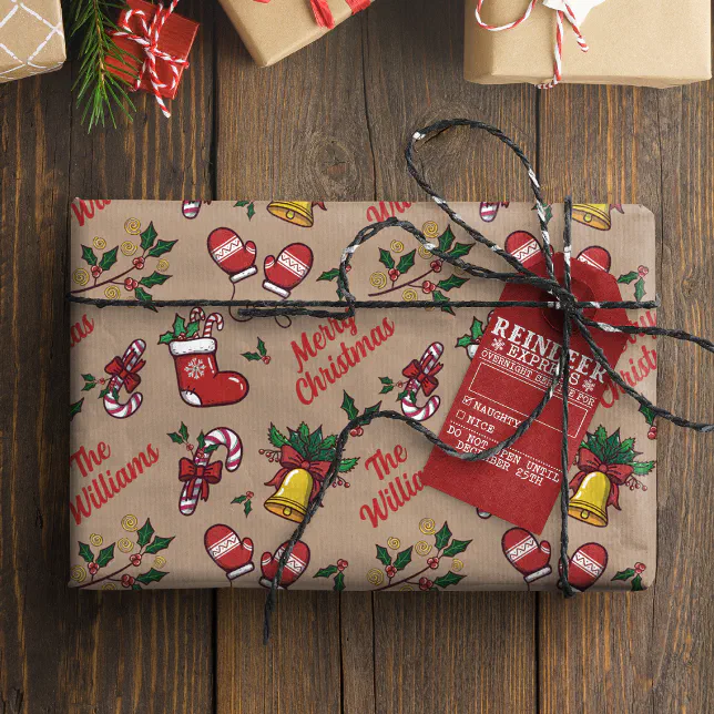 Child's Name Vintage Christmas Kraft Wrapping Pape Wrapping Paper
