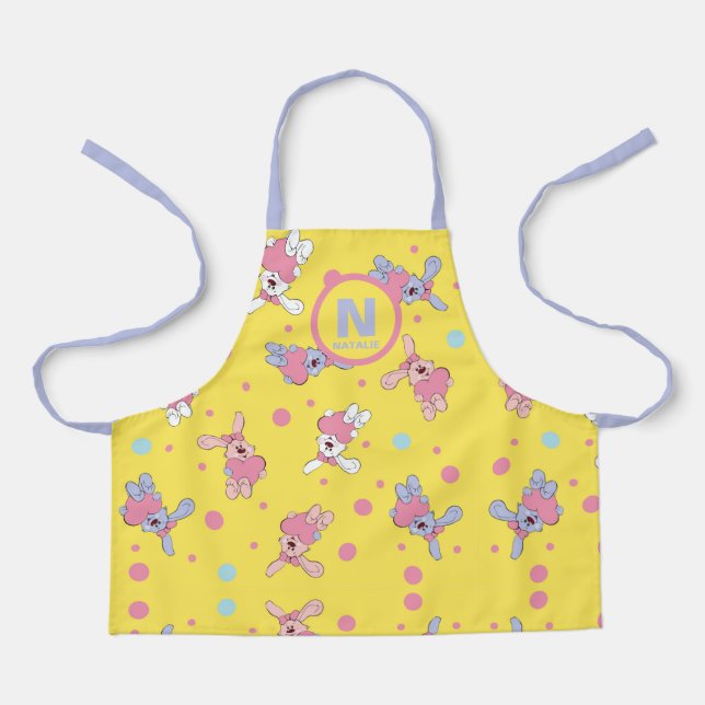 Child's Name with Pink and Purple Bunnies Monogram Apron (Front)