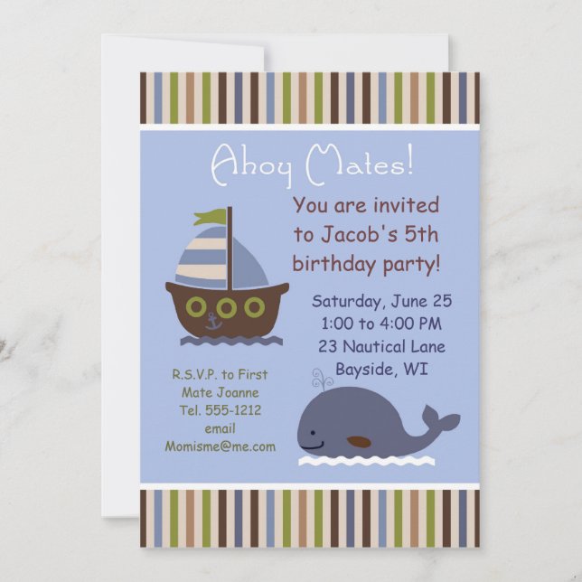 Child's Nautical theme Birthday party invitation (Front)