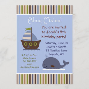 Child's Nautical theme Birthday party invitation