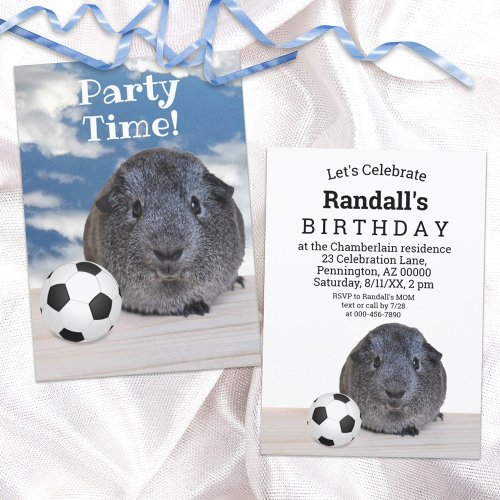 Childs Party Black White Guinea Pig Soccer Ball Invitation