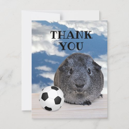 Childs Party Black White Guinea Pig Soccer Ball Thank You Card