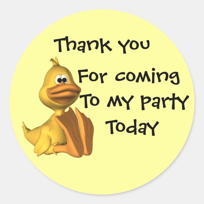 Childs Party Duck  Thankyou Stickers