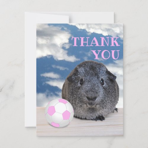 Childs Party Pink  White Guinea Pig Soccer Ball Thank You Card