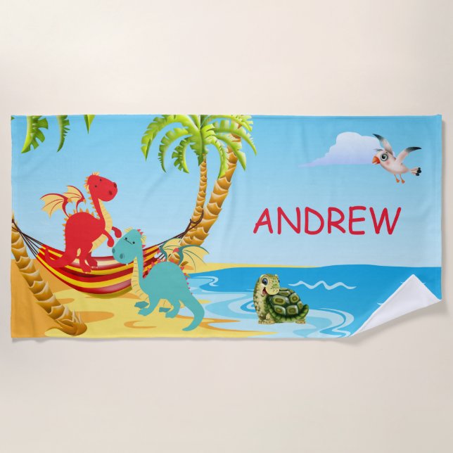 Child's Personalized Beach Towel with Dragons (Front)