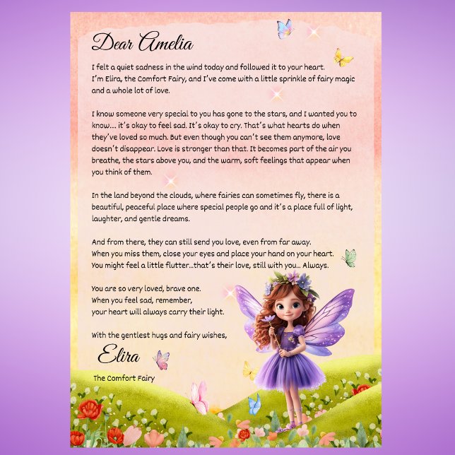 Childs Personalized Fairy Letter for Grief Invitation (Personalized Fairy Letter for Grief, Comfort After Loss, Child Sympathy Gift, Fairy Bereavement Note)