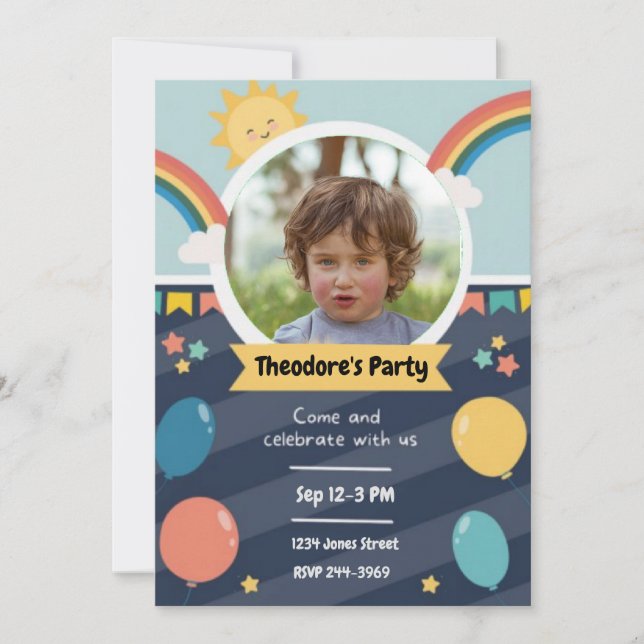 Childs Photo Rainbows and Balloons | Birthday  Invitation (Front)