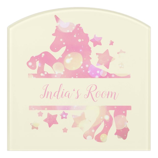 Childs Pink Sparkly Unicorn bedroom Door Sign (Contour Front)