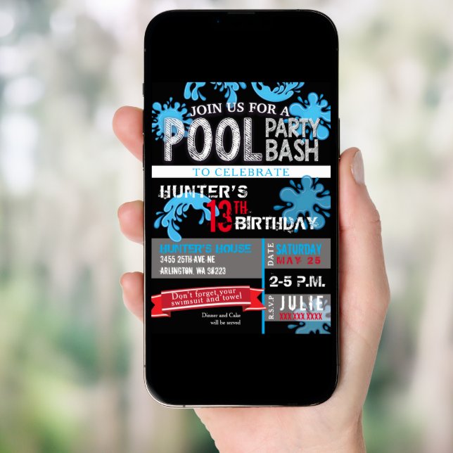 Childs Pool Party Bash Birthday Invitation (Front Digital)