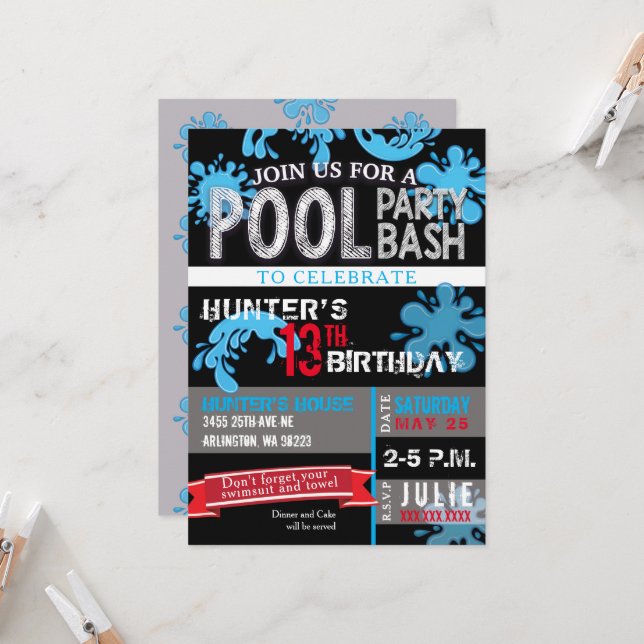 Childs Pool Party Bash Birthday Invitation