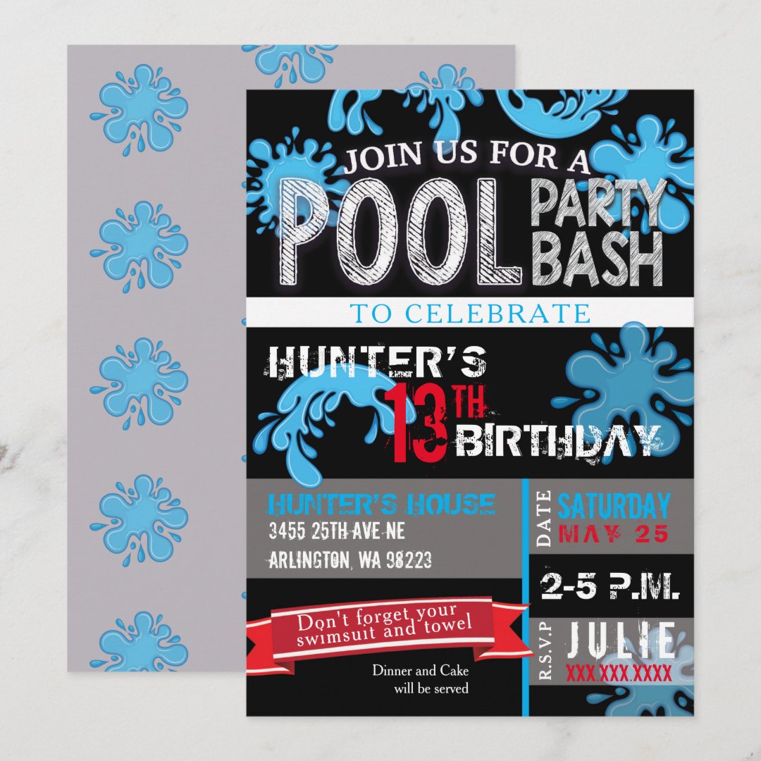 Childs Pool Party Bash Birthday Invitation | Zazzle