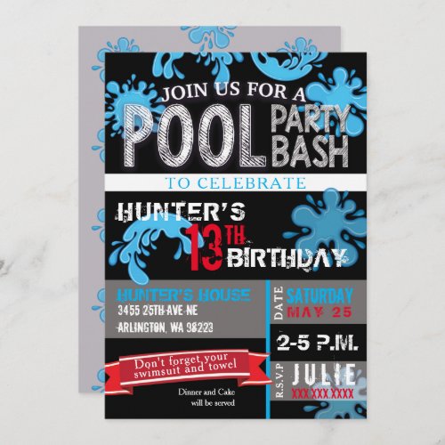 Childs Pool Party Bash Birthday Invitation