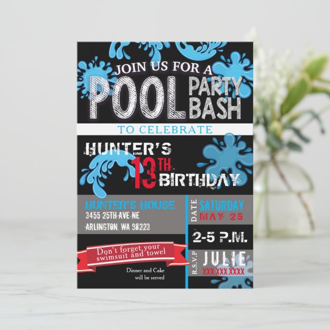 Childs Pool Party Bash Birthday Invitation