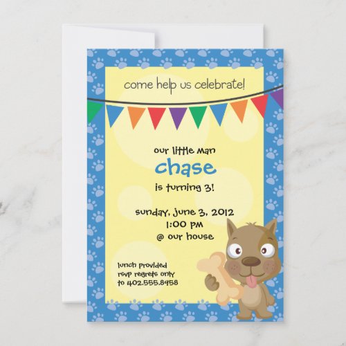 Childs Puppy Birthday Party Invite