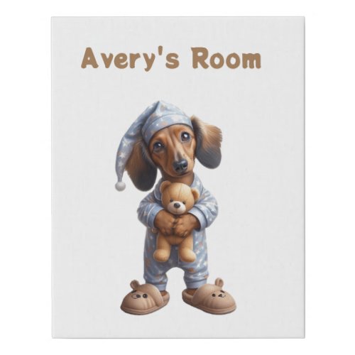 Childs Puppy with Name  Faux Canvas Print