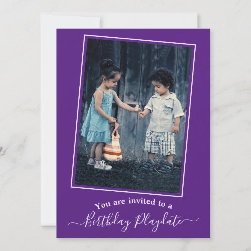 Childs Purple Birthday Playdate Custom Photo Invitation