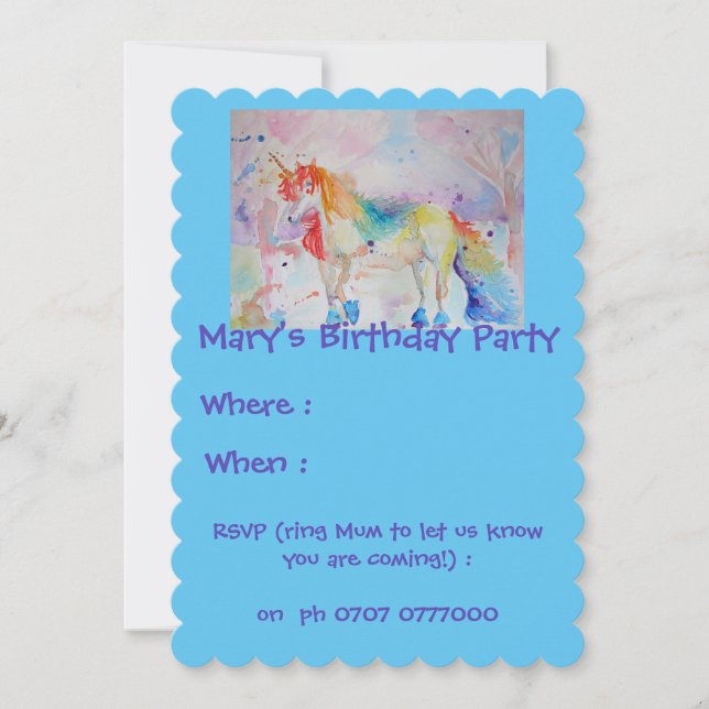 Child's Rainbow Unicorn Birthday Invitation (Front)