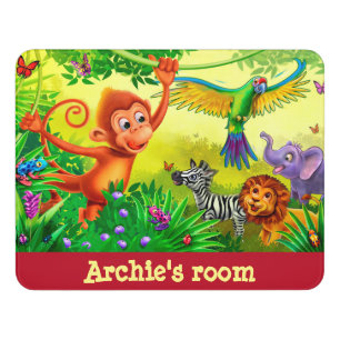 Child's rectangle Name Bedroom sign Jungle animals