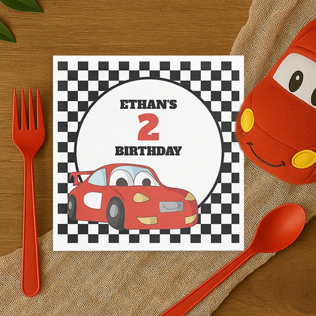 Child's Red Race Car 2nd Birthday Party Napkins (Red race car little boy's 2nd birthday party paper napkins)