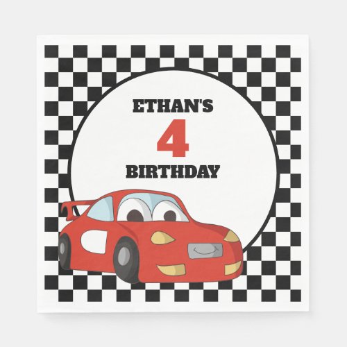 Childs Red Race Car 4th Birthday Party Napkins