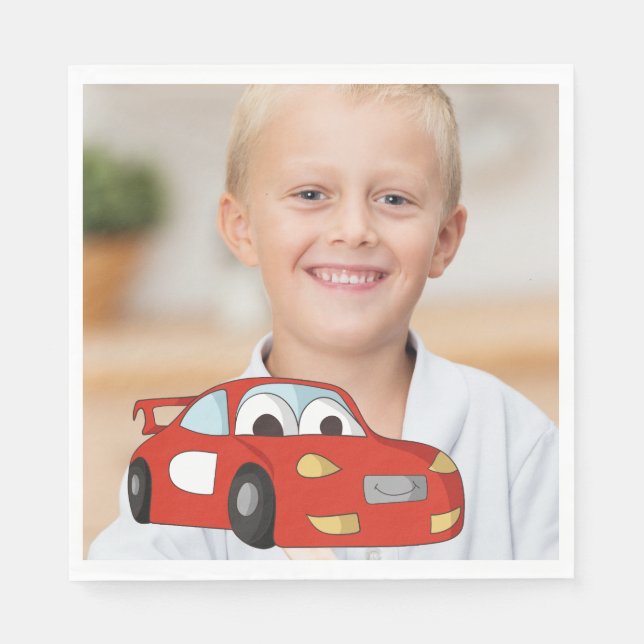 Child's Red Race Car Birthday Party Photo Napkins (Front)