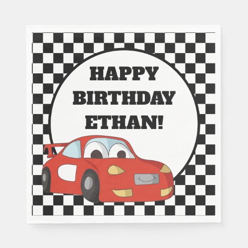 Childs Red Race Car Black White Birthday Party Napkins