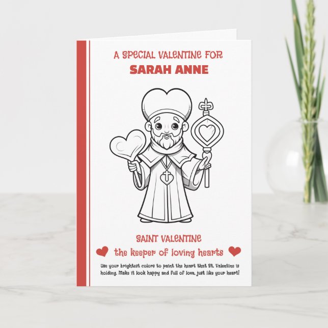 Child's Religious Coloring Page Valentine Holiday Card (Front)