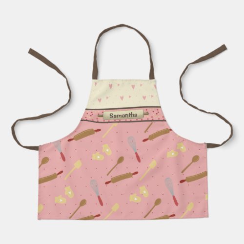 Childs Rolling Pins on Pink Baking  Apron