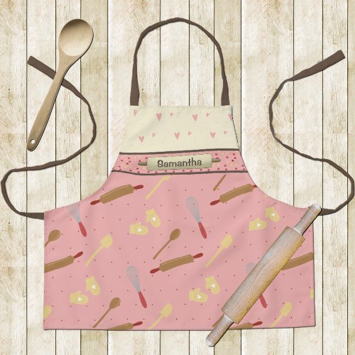 Childs Rolling Pins on Pink Baking  Apron