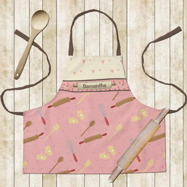 Child's Rolling Pins on Pink Baking  Apron (Creator Uploaded)