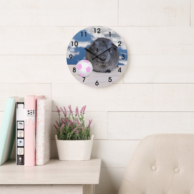 Child's Room Cute Gray Guinea Pig Pink Soccer Ball Large Clock (Reading Room)