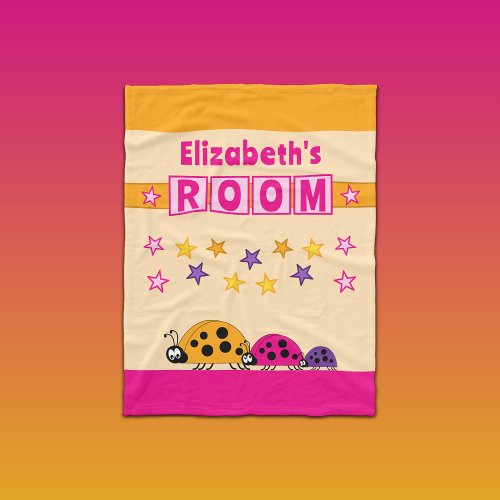 Childs room name stars ladybugs pink orange fleece blanket