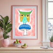Childs Room Owl Artist Watercolor Painting Kids
