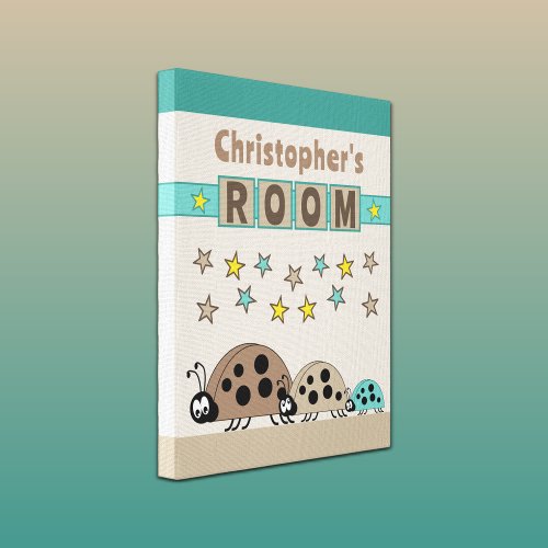 Childs room stars ladybugs brown turquoise canvas print