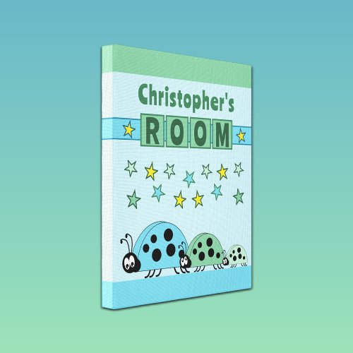 Childs room stars ladybugs green blue canvas print