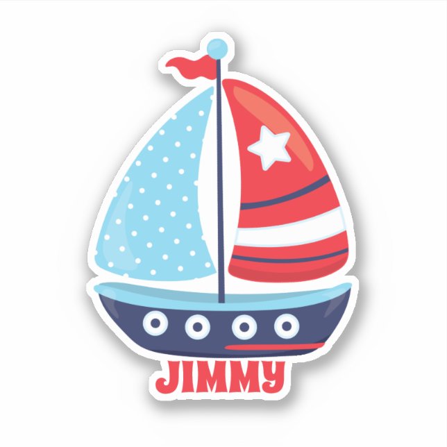 Child's Sailboat, Nautical, Navy, Add Name, Craft Sticker (Front)