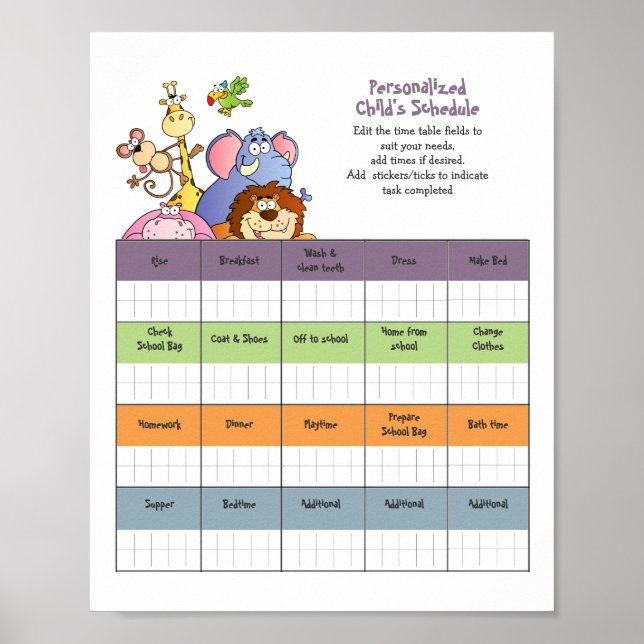 Childs SCHEDULE/TIMETABLE Personalized Poster (Front)