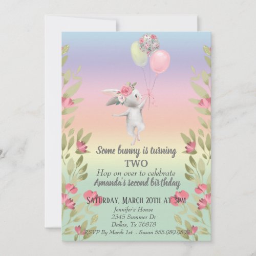 Childs Some Bunny Easter Rainbow Floral Birthday Invitation