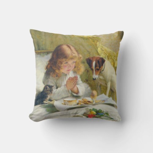 Childs Space Vintage Yellow Pets Throw Pillow