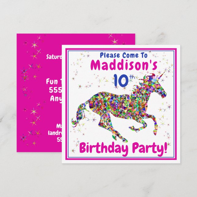 Child's Unicorn Birthday Party Invitation (Front/Back)