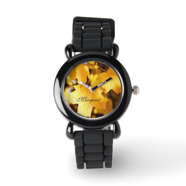 Childs Watch Personalize Name Golden Autumn Leaves (Front)