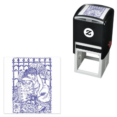 CHILDS WEEPING GUARDIAN ANGEL CEMETERY MOURNING SELF_INKING STAMP