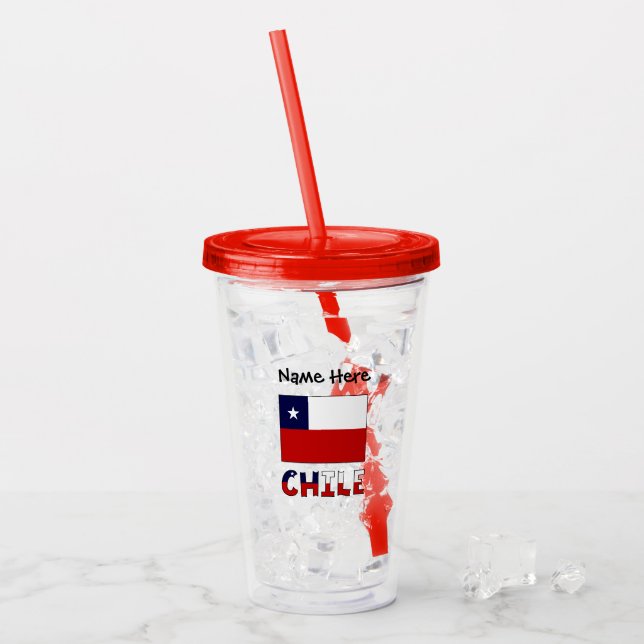 Chile and Chilean Flag Black Personalized  Acrylic Tumbler (Front Ice)