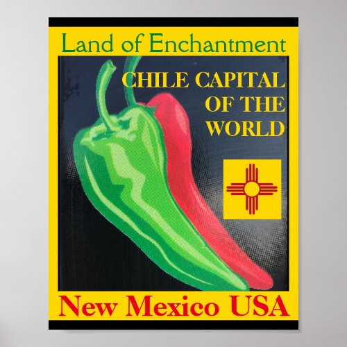 Chile Capital of the World New Mexico Red Green Poster