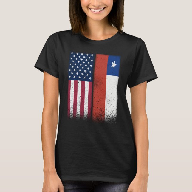 Chile Chilean American Flags Proud USA Chile T-Shirt (Front)