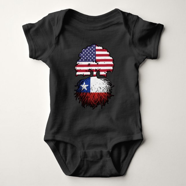 Chile Chilean American USA Tree Roots Flag Baby Bodysuit (Front)